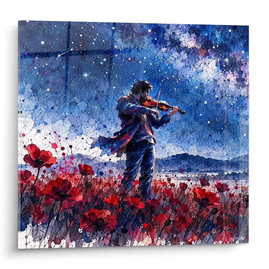 Cuadro Violinista entre amapolas rojas y cielo estrellado - Serenata nocturna - Edición Violín