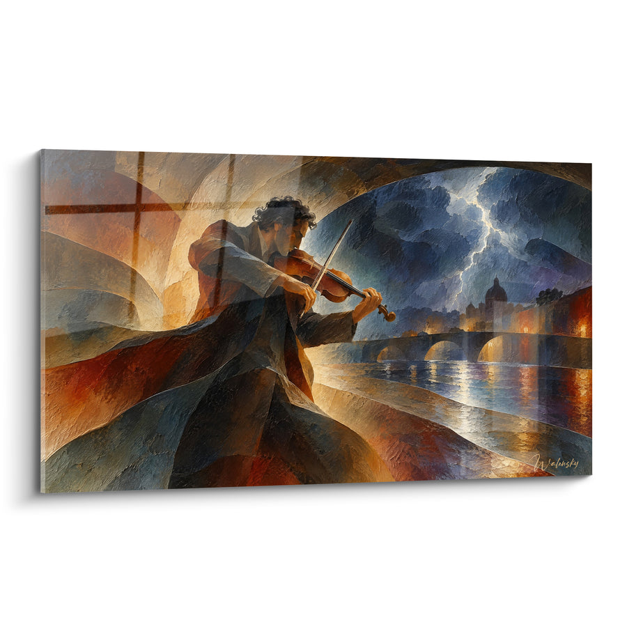 Tableau Violoniste sous ciel d'orage pont ancien - Fureur céleste - Edition Violon