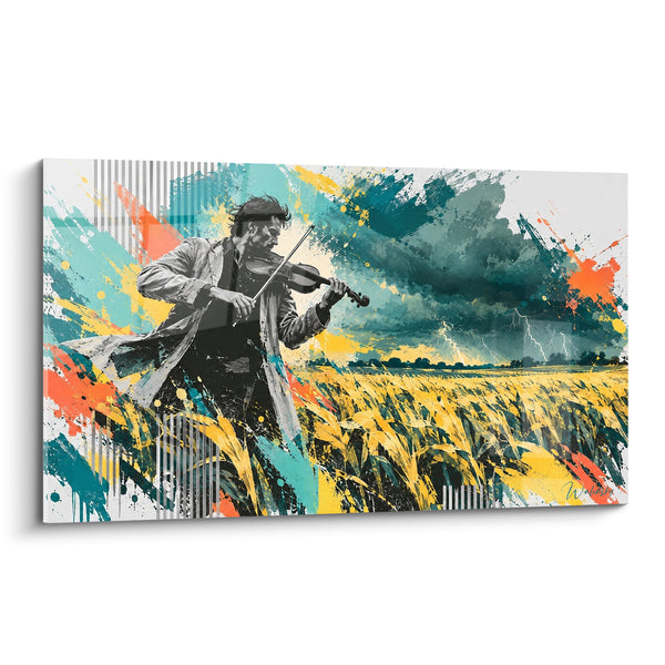 Tableau Violoniste dans un champ doré orageux - Mélodie avant l'orage - Edition Violon