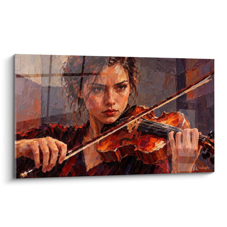Tableau Violoniste au regard brun et gris intense - Visage en gros plan - Edition Violon