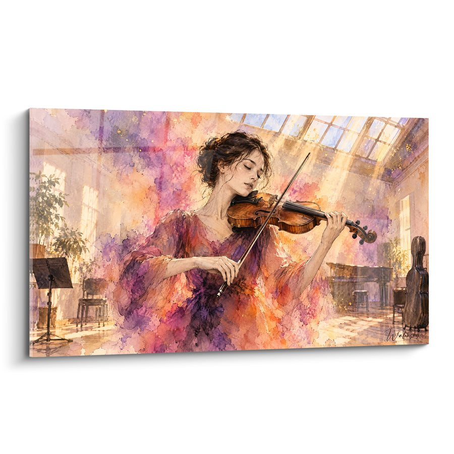 Tableau Violoniste en robe pourpre et dorée - Souffle mélodique - Edition Violon