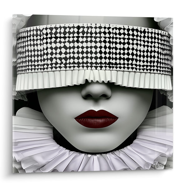 Tableau Visage masqué aux lèvres rouge bordeaux - Mystère masqué - Edition Visage abstrait