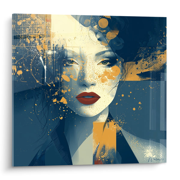 Tableau Portrait bleu marine et doré aux éclaboussures - Fragments urbains - Edition Visage abstrait