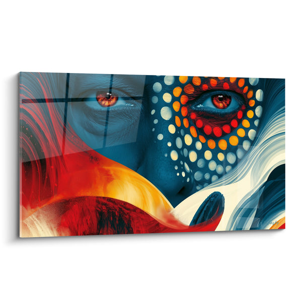 Tableau Visage bleu aux pois orangés - Rituel des origines - Edition Visage abstrait