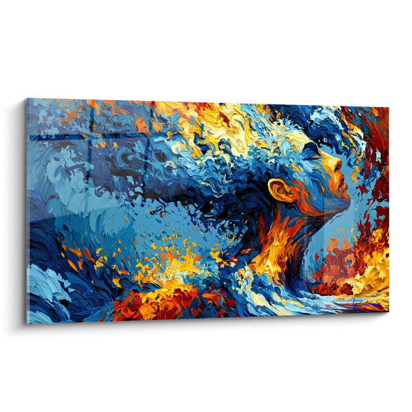 Tableau Visage en profil bleu et orangé - Fusion des éléments - Edition Visage abstrait