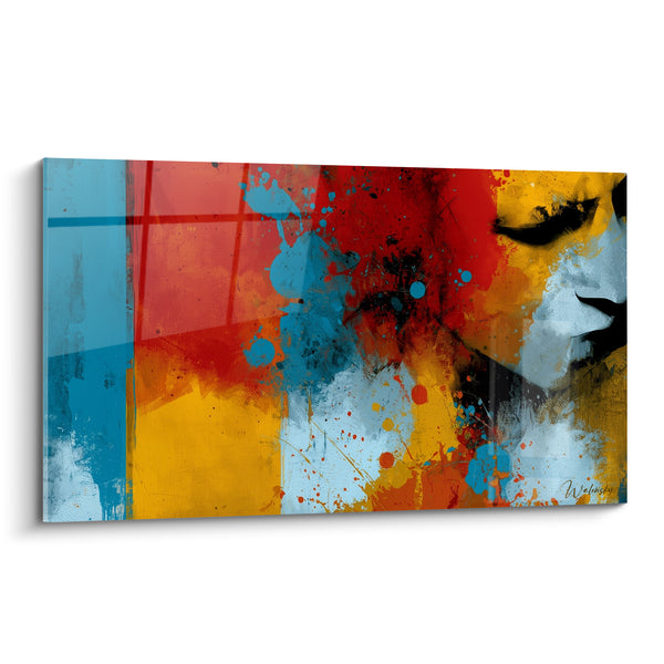 Tableau Visage éclaboussé de bleu et rouge - Mémoire éclatée - Edition Visage abstrait