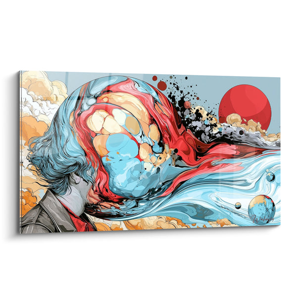 Tableau Profil bleu et rouge en fusion liquide - Esprit en fusion - Edition Visage abstrait