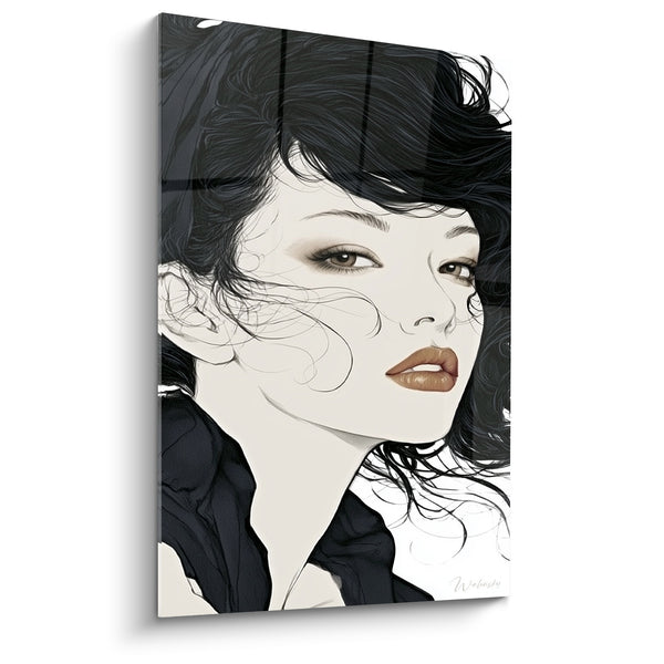Tableau Visage noir et ivoire aux mèches vaporeuses - Chevelure au vent - Edition Visage abstrait