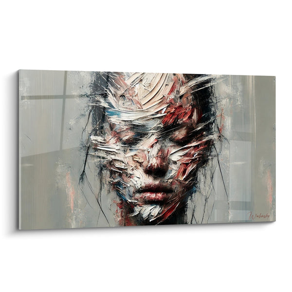 Tableau Visage fragmenté couteau blanc et rouge - Fracture intérieure - Edition Visage asbtrait