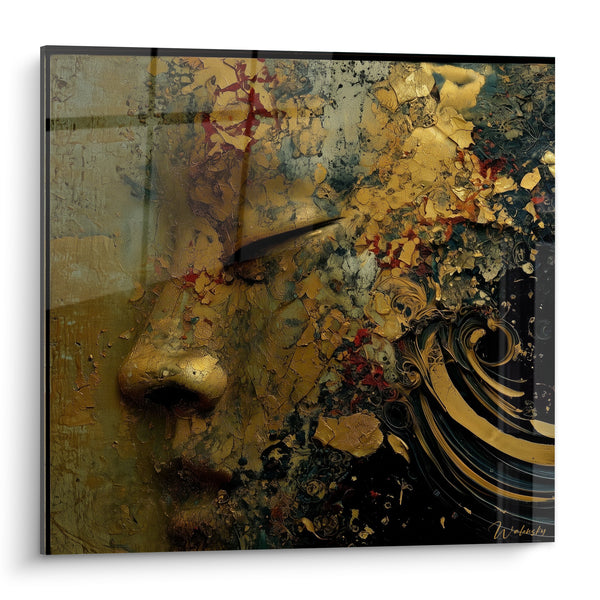 Tableau Visage doré aux éclats anthracite - Métamorphose silencieuse - Edition Visage abstrait