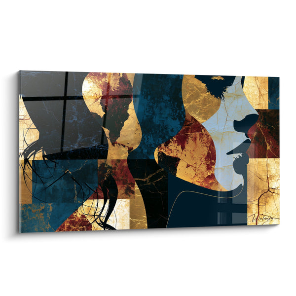 Tableau Profil doré aux textures marbrées - Dialogue silencieux - Edition Visage abstrait