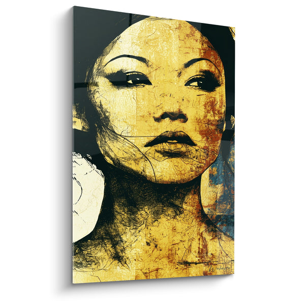 Tableau Visage doré aux textures craquelées - Mémoire dorée - Edition Visage abstrait