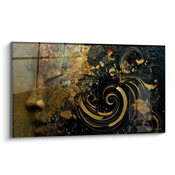Tableau Visage doré aux volutes anthracite - Vertige intérieur - Edition Visage abstrait
