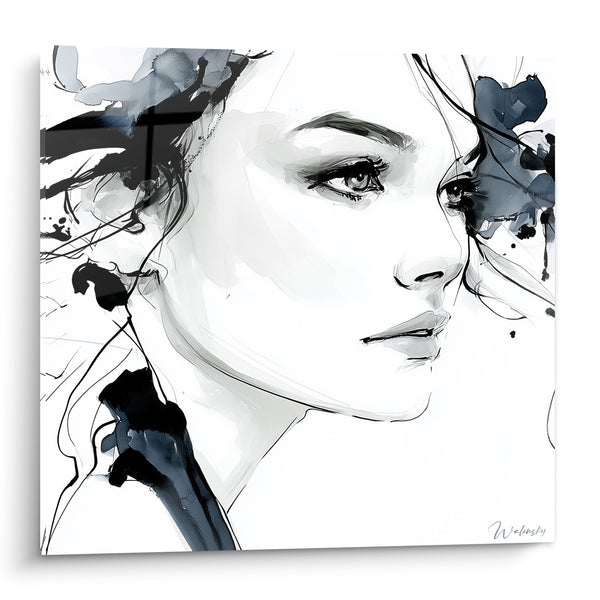 Tableau Visage de profil aux éclaboussures noires - Pensée fugitive - Edition Visage abstrait