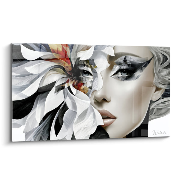 Tableau Visage fleur pétales blancs et noirs - Éclosion silencieuse - Edition Visage abstrait