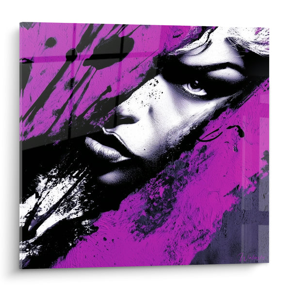 Tableau Visage fuchsia et noir aux éclaboussures - Tension silencieuse - Edition Visage abstrait