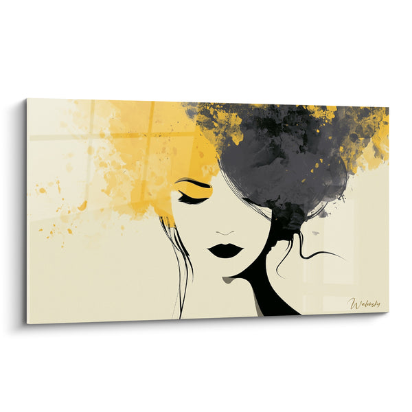 Tableau Visage jaune et noir aux paupières fermées - Encolure fine et gracile - Edition Visage abstrait