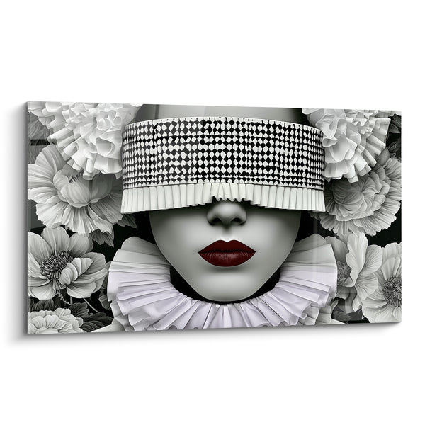 Tableau Visage voilé aux lèvres rouge bordeaux - Mystère silencieux - Edition Visage abstrait