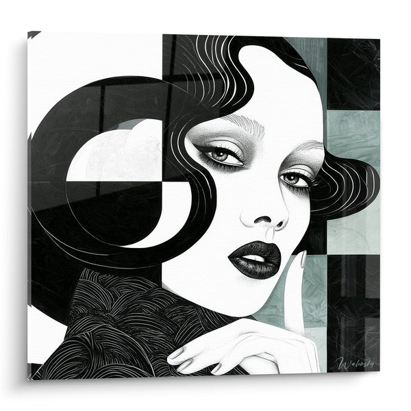 Tableau Portrait féminin noir et blanc géométrique - Silence glamour - Edition Visage abstrait