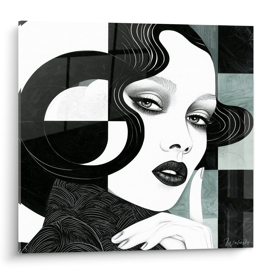Tableau Portrait féminin noir et blanc géométrique - Silence glamour - Edition Visage abstrait