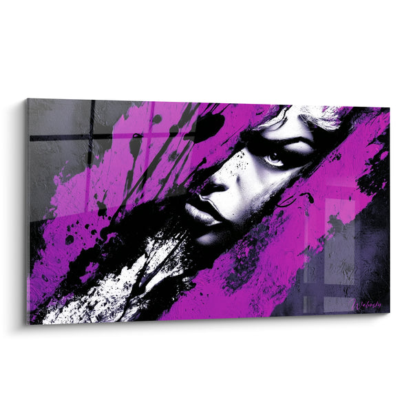 Tableau Visage magenta et noir aux éclaboussures diagonales - Bande oblique tranchante - Edition Visage abstrait