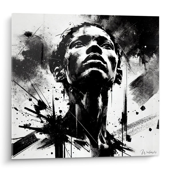 Tableau Visage renversé noir et blanc éclats d'encre - Éveil intérieur - Edition Visage asbtrait