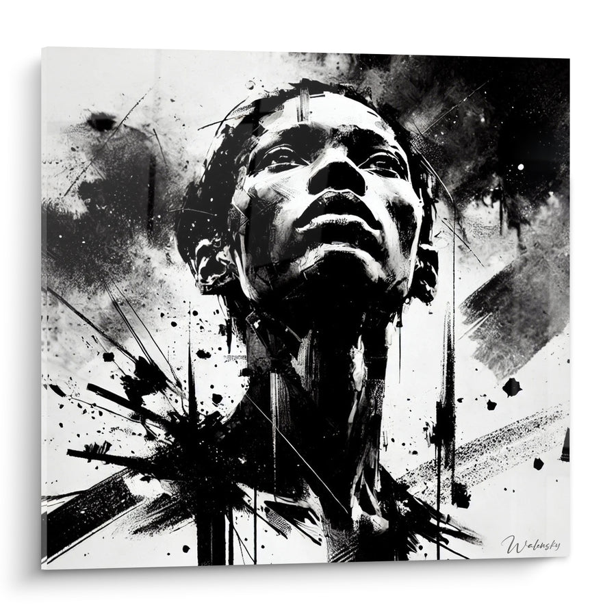 Tableau Visage renversé noir et blanc éclats d'encre - Éveil intérieur - Edition Visage asbtrait