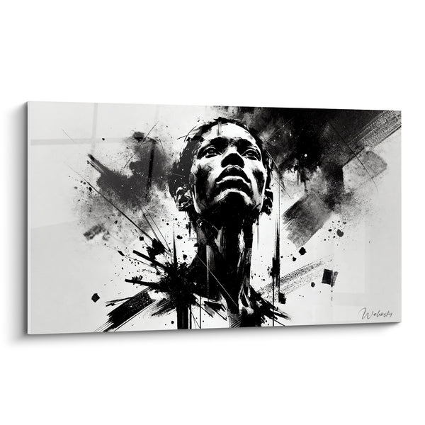 Tableau Visage levé aux éclats noir et blanc - Souffle suspendu - Edition Visage asbtrait