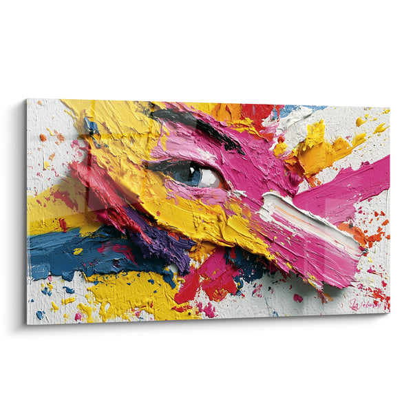 Tableau Visage aux empâtements roses et jaunes - Éclosion d'un regard - Edition Visage abstrait