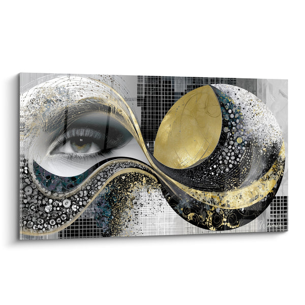 Tableau Œil noir et doré aux volutes en spirale - Cils délicats - Edition Visage abstrait