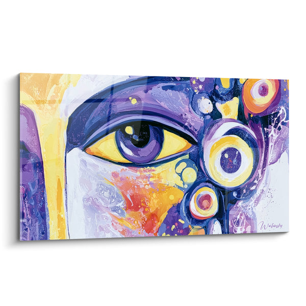 Tableau Œil violet et jaune aux cercles concentriques - Constellation d'iris peints - Edition Visage abstrait