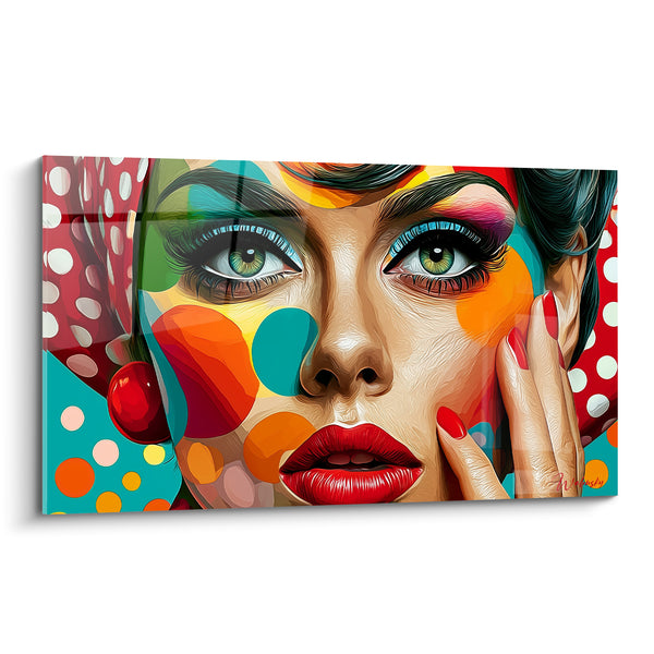 Dipinto Ritratto Pop Art Rosso e Turchese a Pois - Risveglio Cromatico - Edizione Volto Astratto