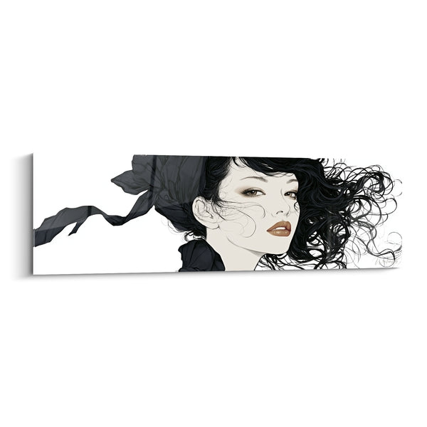 Tableau Portrait féminin noir et blanc chevelure - Souffle de liberté - Edition Visage abstrait