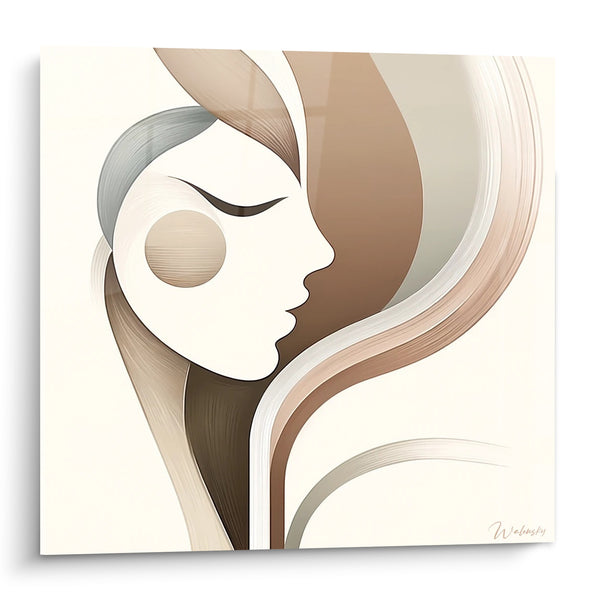 Tableau Profil féminin aux mèches beige et brun - Élégance silencieuse - Edition Visage asbtrait