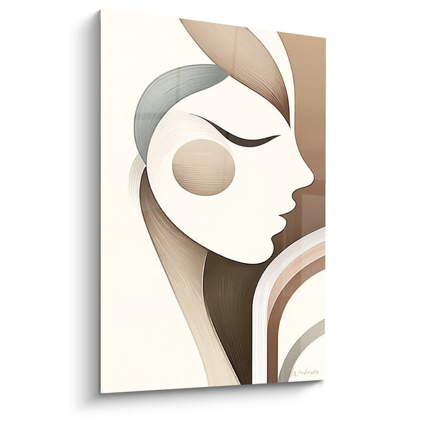 Tableau Profil féminin beige et taupe minimaliste - Songe silencieux - Edition Visage asbtrait