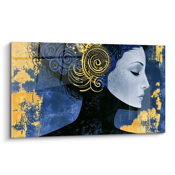 Tableau Profil féminin bleu marine et doré - Songe intérieur - Edition Visage abstrait