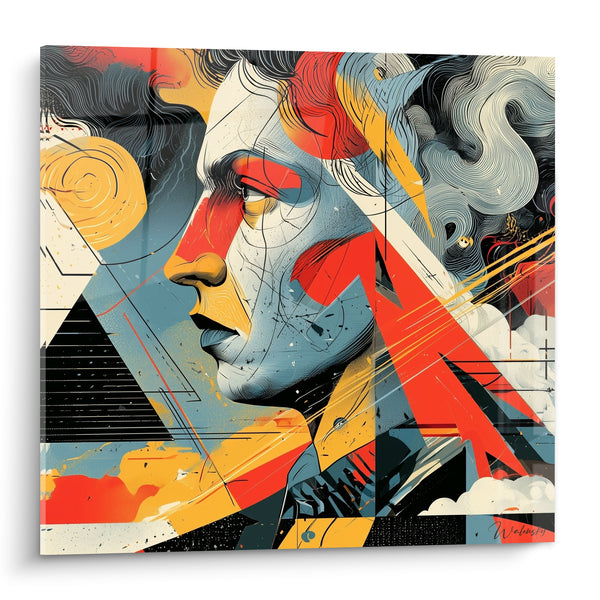 Tableau Profil bleu et rouge aux formes géométriques - Tempête intérieure - Edition Visage abstrait