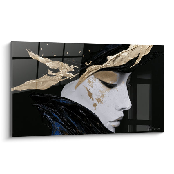 Tableau Profil féminin doré et noir - Pensée silencieuse - Edition Visage abstrait