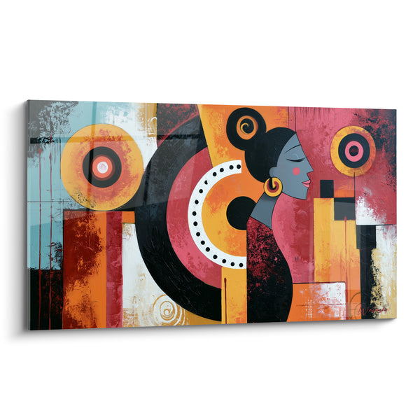 Tableau Silhouette gris et ocre aux cercles concentriques - Rituel intemporel - Edition Visage abstrait