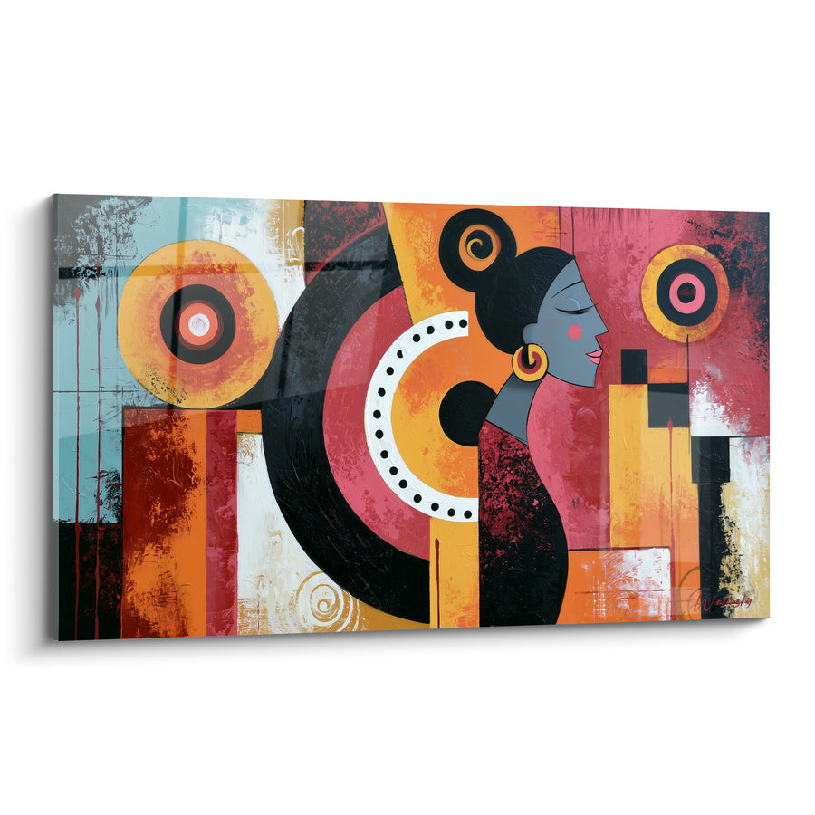 Tableau Silhouette gris et ocre aux cercles concentriques - Rituel intemporel - Edition Visage abstrait