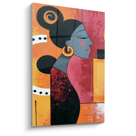 Tableau Silhouette grise aux tons orange et bordeaux - Profil serein - Edition Visage abstrait