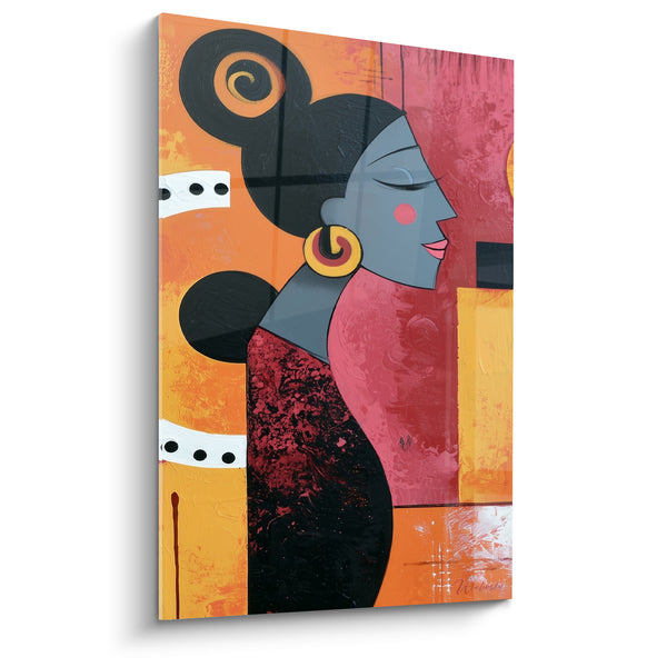 Tableau Silhouette grise aux tons orange et bordeaux - Profil serein - Edition Visage abstrait