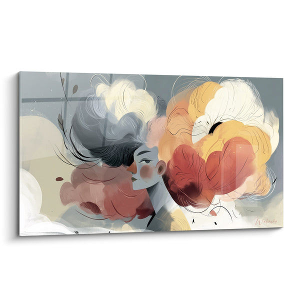 Tableau Silhouette gris perle aux volutes terracotta - Songe suspendu - Edition Visage abstrait