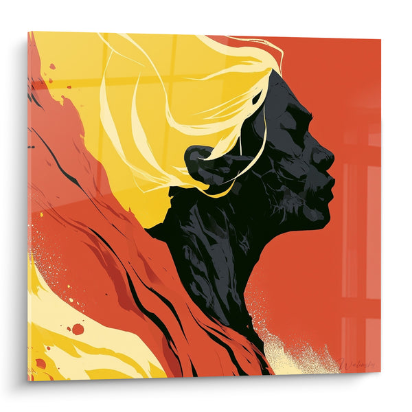 Tableau Silhouette noire aux mèches rouge et jaune - Souffle incandescent - Edition Visage abstrait
