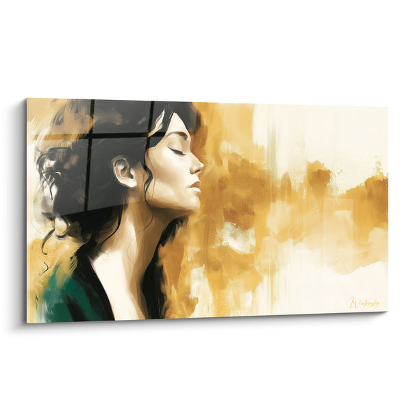 Tableau Portrait profil ocre et noir yeux clos - Instant de retrait - Edition Visage abstrait