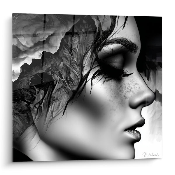 Tableau Visage de profil aux mèches rocheuses - Introspection silencieuse - Edition Visage abstrait
