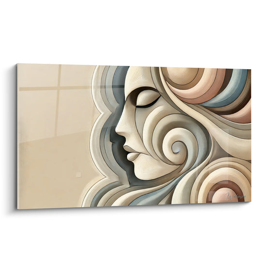 Tableau Profil féminin aux volutes beige et terracotta - Songe intérieur - Edition Visage asbtrait