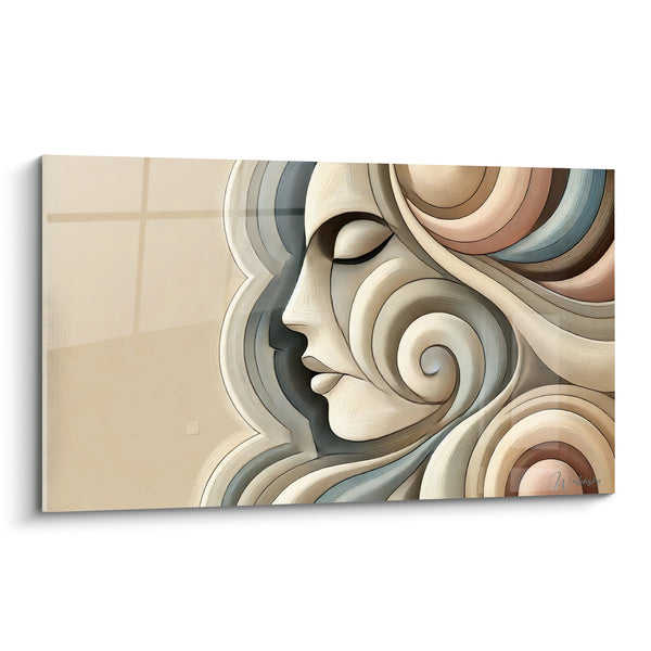 Tableau Profil féminin aux volutes beige et terracotta - Songe intérieur - Edition Visage asbtrait