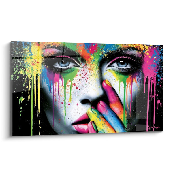 Tableau Visage en noir et blanc éclaboussé de couleurs - Émotion en éclats - Edition Visage abstrait