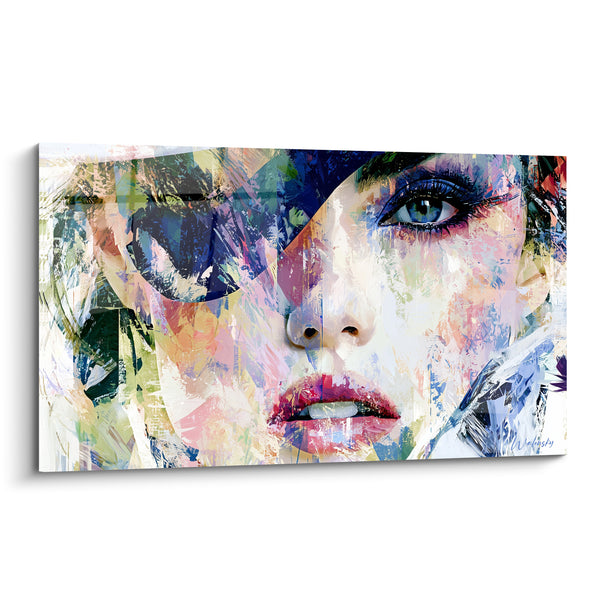 Tableau Visage fragmenté aux touches roses et bleu marine - Éclat fragmenté - Edition Visage abstrait
